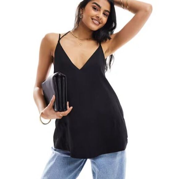 NEW Armani Exchange Sleeveless Baby Doll Top Black V-Neck Tie At Neck Black XL - Picture 3 of 7